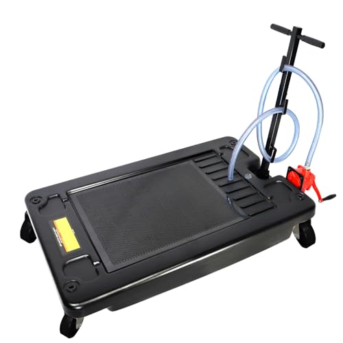 HKTE Oil Drain Pan with Pump, 17Gallon(64L), Low-Profile, T-Handle and Heavy-Duty Casters, Quick Drainage, Splash Guard Cover Design - color: 17 gallon with manual pump