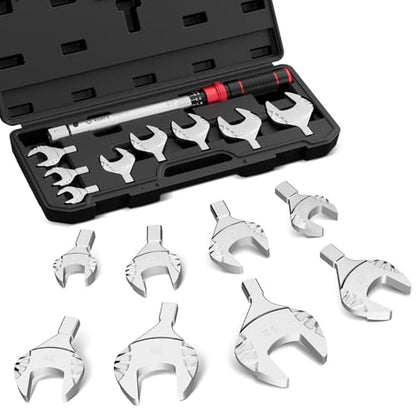 VANPO HVAC Torque Wrench 10–80 Ft-lb, 9×12mm, for Mini Split AC | Adjustable Click Torque Wrench with Open End Heads (17–32mm), ±3% Accuracy, for Refrigeration Flare Nut Installation - size: 9×12mm(10-80 Ft-Lb)