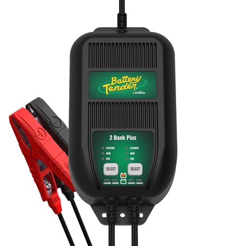 Battery Tender Plus 2 Bank Multibank Charger - 2.5 AMP (1.25 AMPs Per Bank) - Smart 12V Multi Battery Charger and Maintainer for Standard, AGM, and Lithium LiFePO4-022-0165-DL-WH