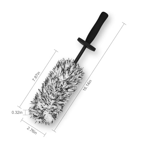 Car Cleaning Rim Brush Wheel Cleaning Brush, Metal Free Soft Synthetic Wool Car Wash Brush, Highly Water Absorption Wheel Brush (Black White) - color: Black White