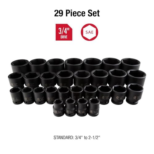 SUNEX TOOLS 4696 3/4-Inch Drive SAE Master Impact Socket Set, Standard, 6-Point, Cr-Mo, 3/4-Inch - 2-7/17-Inch, 29-Piece
