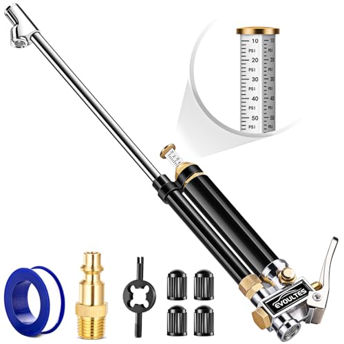 Tire Inflator with Pressure Gauge, 16.5" Dual Head Air Chuck, 10-120 PSI | 10-120 PSI Pressure Range, 16.5" Extended Dual Head Chuck, Heavy Duty Design, Fits Cars, RVs, Trucks & Air Compressors