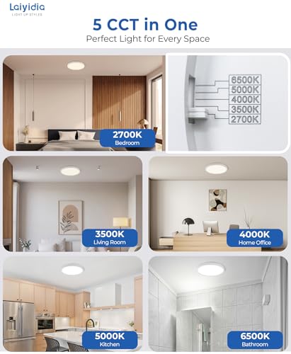 6-Pack 12 Inch Low Profile LED Ceiling Lights, 24W 2640LM Non-dimmable, 5CCT Selectable (2700K-6500K), Flicker-Free Flush Mount Fixture for Bedroom Kitchen Hallway Laundry, White - color: White, size: 12 Inch