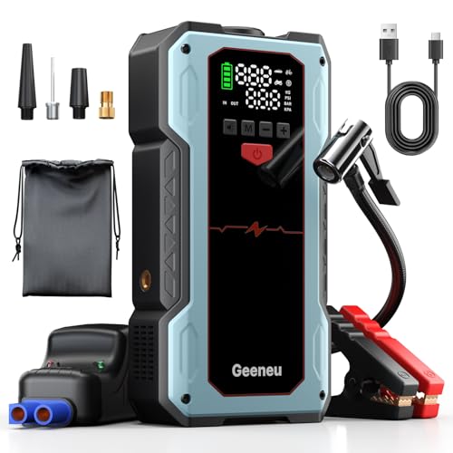 Car Battery Jump Starter with Air Compressor,Portable 4000A Jump Box | 150 PSI Tire Inflator and Battery Jumper, 12V Booster Power Pack(9.0L Gas/7.5L Diesel) with Jumper Cable, Force Start - color: Blue Black