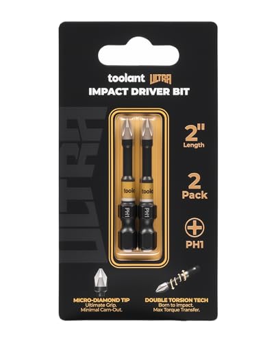 toolant Phillips Impact Screwdriver Bit Set 2 Inch PH1, 2 Pack Magnetic Anti Slip CNC Machined Tips Impact Steel X2 Driver Bit Set for Impact Driver - color: 2 Pack, size: 2in, PH1