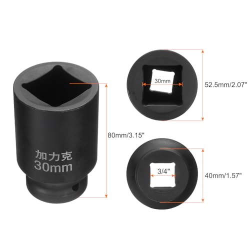 HARFINGTON 4 Point Square Socket 3/4" Drive by 30mm Metric Square Impact Socket 40CR Blackening Standard Wheel Sockets Pneumatic Socket Tool for Auto Repair Mechanical Maintenance Home Use - size: 30mm