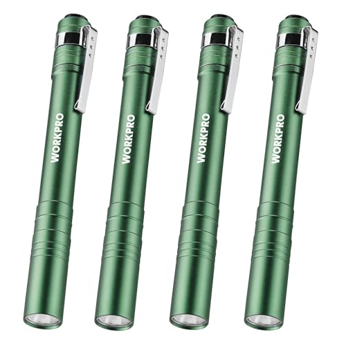 WORKPRO LED Pen Light, Aluminum Pen Flashlights, Pocket Flashlight with Clip for Inspection, Emergency, Everyday, 2AAA Batteries Include, Green(4-Pack) - color: Green