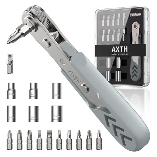 AXTH 17in1 Right Angle Ratcheting Screwdriver Set, [Bearing Steel] 36-Tooth Mini Ratchet Wrench, Men Gifts, Low Profile Ratchet Screwdriver, Magnetic Offset Screwdriver Repair Tool - style: 17in1