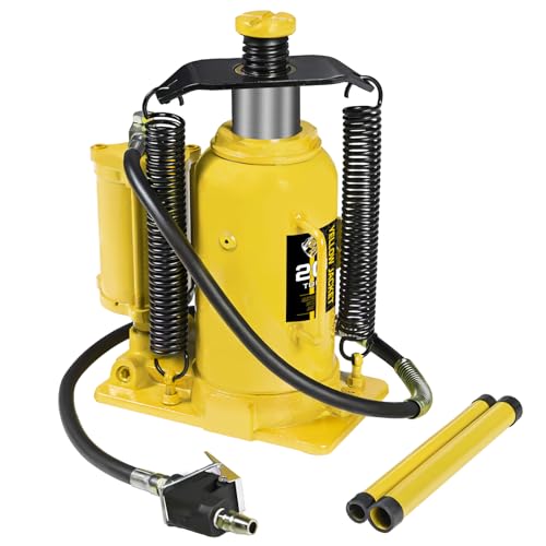 YELLOW JACKET 20 Ton Pneumatic Bottle Jack – Heavy-Duty Air/Hydraulic Lift for Trucks & Autos, Manual & Air Pump Operation, Yellow