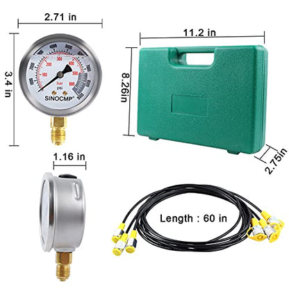 Hydraulic Pressure Test Kit, 3 Pressure Gauges 25Mpa/40Mpa/60Mpa 6 Test Couplings 3 Test Hoses 1 Storage Case Diagnosis Tester Gauge Set for Excavator Construction Machinery Upgraded Version - size: Green 3 Gauges 6 Couplings