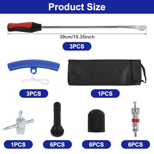 Tire Spoons Set, 15.5 Inches Steel Tire Changing Tool, Motorcycle Tire Changer, Tire Removal Tool Includes Rim Protectors, Rustproof Tire Spoon Levers for Motorcycle Bicycle Tire Replacement