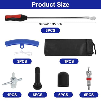Tire Spoons Set, 15.5 Inches Steel Tire Changing Tool, Motorcycle Tire Changer, Tire Removal Tool Includes Rim Protectors, Rustproof Tire Spoon Levers for Motorcycle Bicycle Tire Replacement