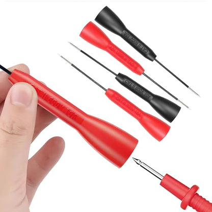 4 Pack 2mm Extended Needle Test Probes, Black & Red | 600V 10A, Insulation Piercing Probe Tips, Stainless Steel, Compatible with Fluke, Universal Test Leads