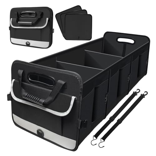 Car Trunk Organizer,Heavy Duty Collapsible 95 L Capacity Car Trunk Storage Organizer,Multi-Compartment Pockets, Adjustable Straps - Ideal for Travel, Camping, Shopping,Perfect for SUV, Truck, Sedan - color: White 95L