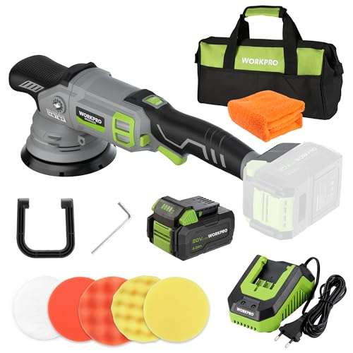 WORKPRO 20V Cordless Car Buffer Polisher Kit with 4.0Ah Battery, 7-Speed | 2000 to 5000 RPM, Pulidora De Autos, for Car Polishing & Waxing