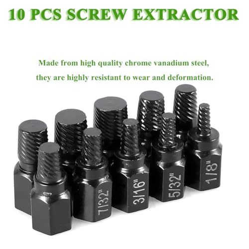 10PCS Damaged Screw Extractor Set, Easy Out Bolt Extractor Kit Heavy Duty Hex Head Bolt Extractor Set for Removing Broken Studs, Bolts and Screws