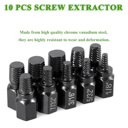 10PCS Damaged Screw Extractor Set, Easy Out Bolt Extractor Kit Heavy Duty Hex Head Bolt Extractor Set for Removing Broken Studs, Bolts and Screws