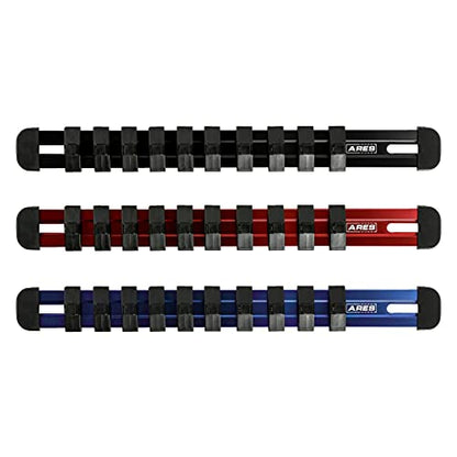 ARES 60099 1/4-In Red/Blue Socket Rail Locking | Part No. 60099; Includes Red, Blue, and Black Rails; Each Aluminum Rail Stores up to 10 Sockets - color: Multi, size: 1/4-Inch Drive