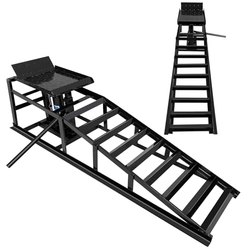 2 Pack Hydraulic Car Ramps 5T 11000lbs Low Profile Vehicle Lift Ramps | Heavy Duty for Truck Trailer Garage Service Adjustable Hydraulic Car Ramps for Automotive Maintenance (Black)