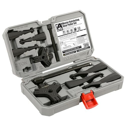 ARES 15095 – Master Ratcheting Gear Puller Set – Premium Chrome Moly Steel Gear Puller Yolk Set Includes 2-Ton and 5-Ton Units – Indexing Jaws Feature Convertible 2-Leg and 3-Leg Functionality - size: Master Ratcheting Gear Puller Set