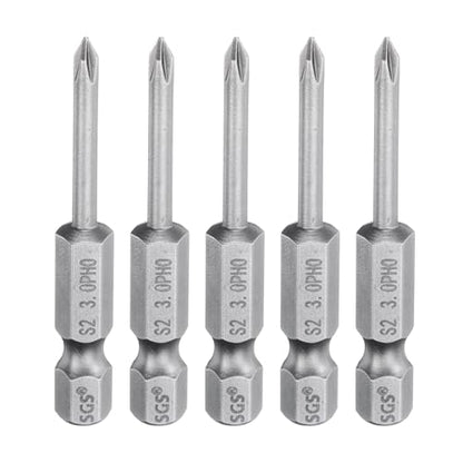 HARFINGTON 5pcs #0 Phillips Screwdriver Bit PH0 1/4" Hex Shank 2" (50mm) Long Magnetic S2 Steel Industrial Grade Screw Driver Bit Cross Head Electric Drill Bits 0.118" (3mm) Rod - size: PH0 x 50mm x 3mm