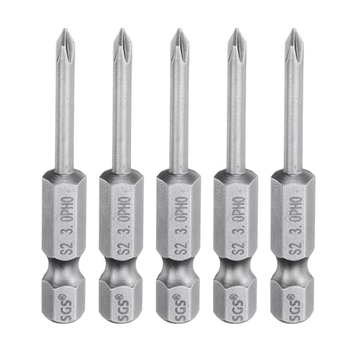 HARFINGTON 5pcs #0 Phillips Screwdriver Bit PH0 1/4" Hex Shank 2" (50mm) Long Magnetic S2 Steel Industrial Grade Screw Driver Bit Cross Head Electric Drill Bits 0.118" (3mm) Rod - size: PH0 x 50mm x 3mm