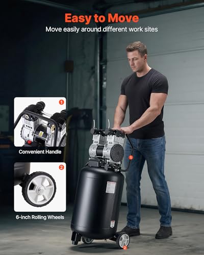 VEVOR 20-Gallon Air Compressor, 2HP 4.5 SCFM at 90PSI, Max 125PSI Pressure Oil-Free Air Compressor Tank, Portable on Wheels for Auto Repair, Tire Inflation, Spray Painting, Woodwork Nailing, 120V - size: 18.5 x 17.7 x 39.8 in