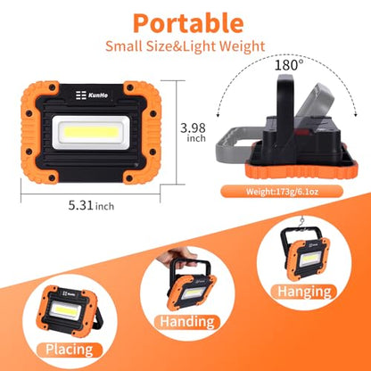 KunHe 4 Pack Magnetic Battery Powered Work Light 500 Lumen Portable Work Light IPX4 Waterproof 180 Rotating Bracket (16 AA Alkaline Batteries Included) for Camping Car Repair Emergency - style: 4 Pack Battery version