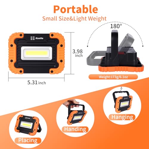 KunHe 8 Pack Magnetic Battery Powered Work Light 500 Lumen Portable Work Light IPX4 Waterproof 180 Rotating Bracket (32 AA Alkaline Batteries Included) for Camping Car Repair Emergency - style: 8 Pack Battery version