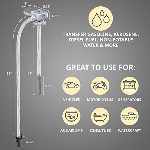 Deway Automatic Fuel Transfer Pump w/Auto-Stop, 2.4 GPM Flow Rate & AA Battery Powered, Advanced Adapter Fits All Size Gas Cans, Extra Long Hose, Portable Liquid Pump for Gasoline, Diesel Fuel & More - style: Auto Stop Nozzle w/ 39" Plastic Hose