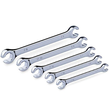 EFFICERE 5-Piece Double-End SAE Flare Nut Wrench Set in Rack, Size 1/4, 5/16, 3/8, 7/16, 1/2, 9/16, 5/8, 11/16, 3/4, 7/8” | Cr-V Steel, 6-Point Head, Best Line Wrench for Fuel, Brake, Air Conditioning - size: SAE Set, 5-Piece