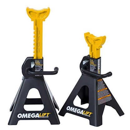 32038 3 Ton Jack Stands Pair - Heavy Duty Double Locking Pins - Handle Lock and Mobility Pin for Auto Repair Shop, Black/Yellow - size: 3-Ton