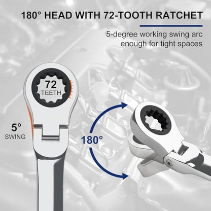 Egofine 8mm Ratchet Wrench Flex Head, Ratcheting Combination Wrench Metric, Industrial Grade Gear Spanner with 12 Point Box End, 72-Teeth Ratchet, Chrome Vanadium Steel - style: 8mm
