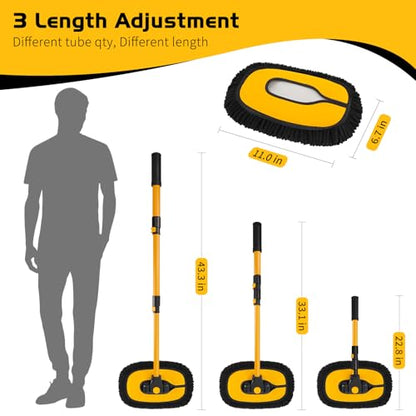 Ordenado 15°Curved Car Wash Brush with Long Handle, 43" Car Cleaning Brush with Extension Pole, Microfiber RV Wash Mop Scratch-Free, Exterior Washer Mop for Washing Roof Truck Camper SUV Caravan Boat - color: Black and Yellow