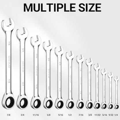 DEKOPRO 12-Piece Ratcheting Wrench Set SAE 1/4'' to 7/8'', Fixed Head Combination Wrenches Set with Rack Organizer, Cr-V Steel, 12 Point 72 Teeth - size: SAE-12 pcs