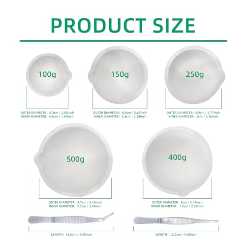 7 Pack Ceramic Quartz Crucibles Melting Dishes with Pointed Tweezers | Ceramic Casting Torch Melt, Melting Metal, Jewelry, Gold, Silver, 100/150/250/400g/500g