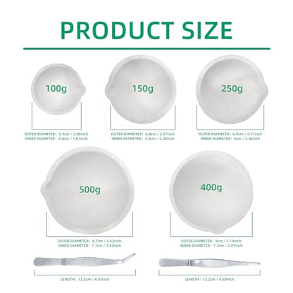 7 Pack Ceramic Quartz Crucibles Melting Dishes with Pointed Tweezers | Ceramic Casting Torch Melt, Melting Metal, Jewelry, Gold, Silver, 100/150/250/400g/500g