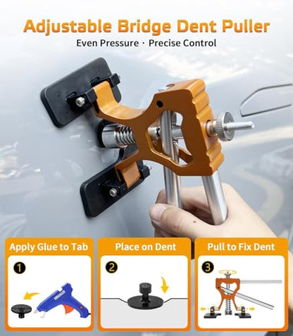 Paintless Dent Removal Kit for Cars - Dent Puller Kit with Premium Dent Lifter, Strong Adhesion Glue Sticks & Puller Tabs, Removable T-bar Puller, PDR Kit for & Auto Body Dent Repair - color: Blue