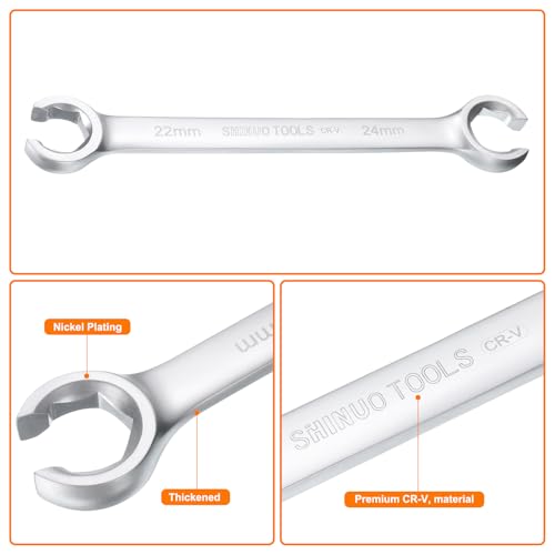 HARFINGTON 2pcs Flare Nut Wrench 22mm x 24mm High Carbon Steel Nickel Plating Wrench for DIY Hand-making Automotive Repairs and Household Maintenance - size: 22mm x 24mm