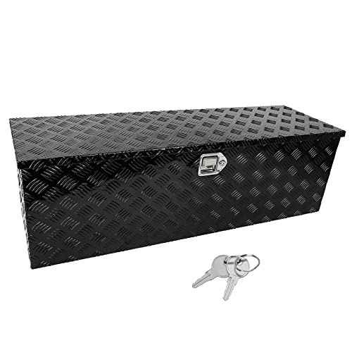 confote 49" Heavy Duty Aluminum Stripes Plated Tool Box Pick Up Truck Bed RV Trailer Toolbox Waterproof Square Storage Organizer with Side Handle, Lock with Keys -49"x 15"x 15"，Black - color: Black, size: 49"x 15"x 15"