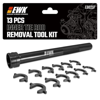 EWK Inner Tie Rod Tool Removal Kit with 20" Extension & 12 Crowfoot Adapters | SAE & Metric Sizes, Secure Lock Collar, No Rack & Pinion Removal Required for Professional Auto Repair Shops