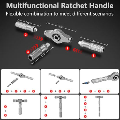 66 in 1 Magnetic Screwdriver Set, DIY Ratchet Screwdriver Set | Detachable Ratchet Handle, Multi Tool set for Furniture Assembly, Precision Electrical Appliance Repair, Bicycle Tools - color: Gray