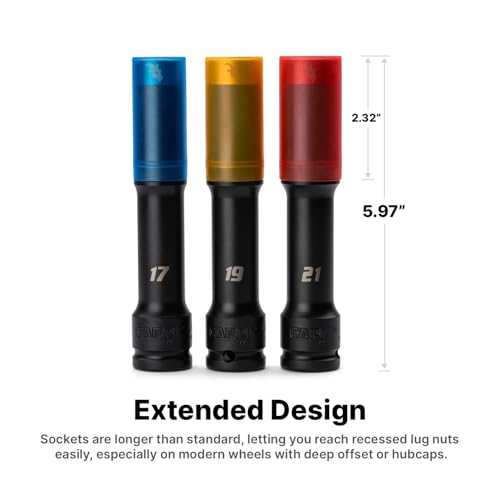 Capri Tools 1/2 in. Drive Extended Wheel Lug Nut Socket Set with Non-marring Protective Sleeve, 21 mm - size: 21 mm