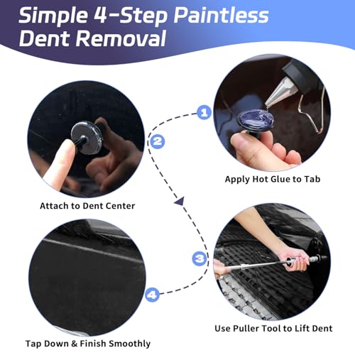 VEXTRO Dent Puller Kit - Paintless Body Repair Tools with Slide Hammer T-Bar Bridge Puller Glue Gun and Sticks - for Car Hail Damage and Door Ding Removal on Trucks SUVs or Auto Metal Surfaces