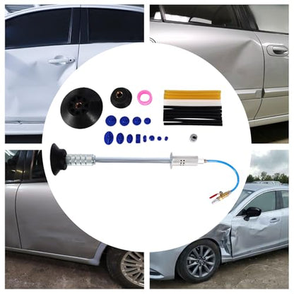 Air Pneumatic Dent Puller Kit, Steel Slide Hammer with 3 Suction Cups 3.15” 4.64” 6.1”, Car Auto Body Dent Repair Kit with 12 Puller Tabs, Dent Removal Hammer Tools Hand Tool