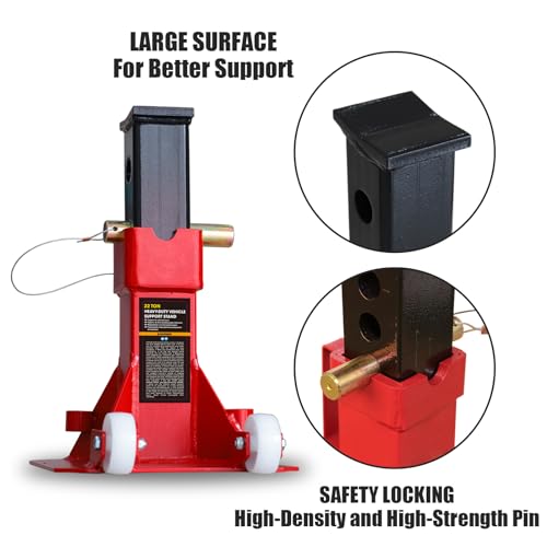 Torin ATZ220006PB Heavy Duty Jack Stands: Pin Style Jack Stand with 2 Casters and Handle, Easily Portable Car Stand for Car SUV, Truck and Pick Up, 22 Ton (44,000 lb) Capacity, Red - size: 22 Ton, style: Caster