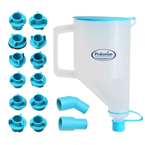 15 Pcs Oil Funnel Kit, 1.5-Quart No-Spill Funnel with 14 Blue Adapters for Multiple Vehicle Models；Easy Fill, One-Handed Operation