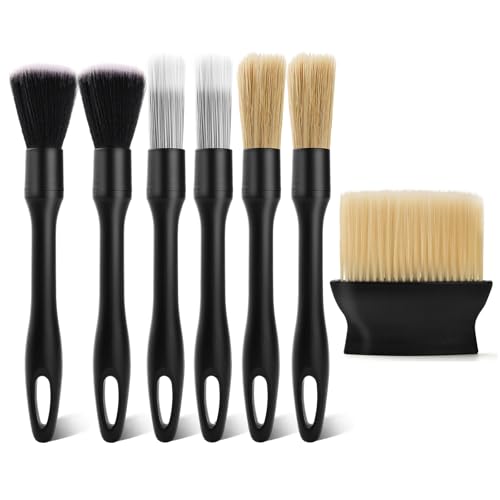 7PCS Car Detailing Brush Kit - Ultra Soft Boars Hair Car Interior Detailing Brushes, Includes 4 Different Brushes, Multi-use for Cleaning Interior or Exterior - size: 7PCS-B