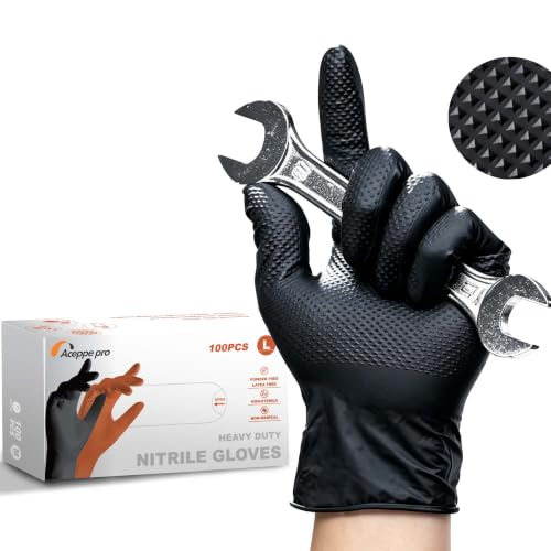 Heavy Duty Nitrile Gloves with Diamond Texture, 8 Mil Industrial Mechanic Gloves for Cleaning - color: Black, size: X-Large