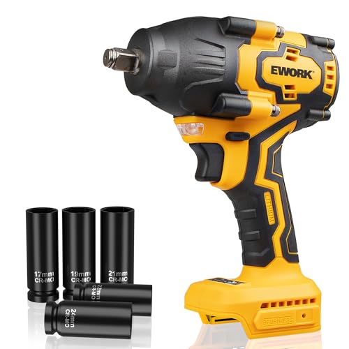 EWORK 1/2" Cordless Impact Wrench Compatible with Makita 18V Battery | 775 Ft-lbs Compact Brushless High-Torque Impact Gun, 3-Speed Modes, Includes 5 Sockets (Only Tool)